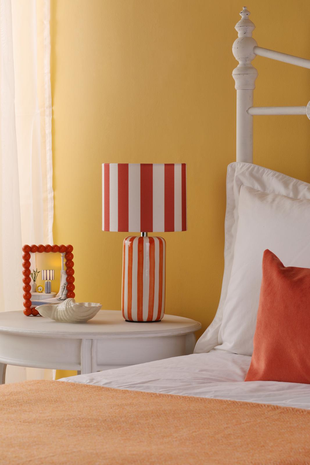 Cicada Table Lamp Orange Ceramic and Polished Chrome With Shade