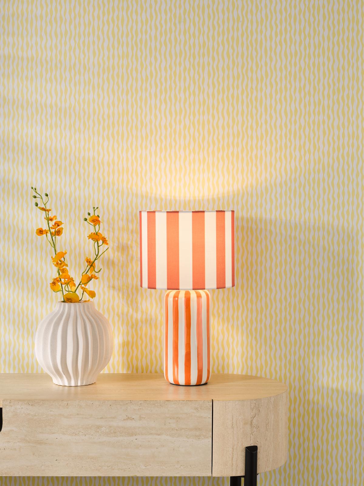 Cicada Table Lamp Orange Ceramic and Polished Chrome With Shade