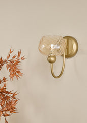 Cognac Wall Light Satin Gold and Champagne Ribbed Glass