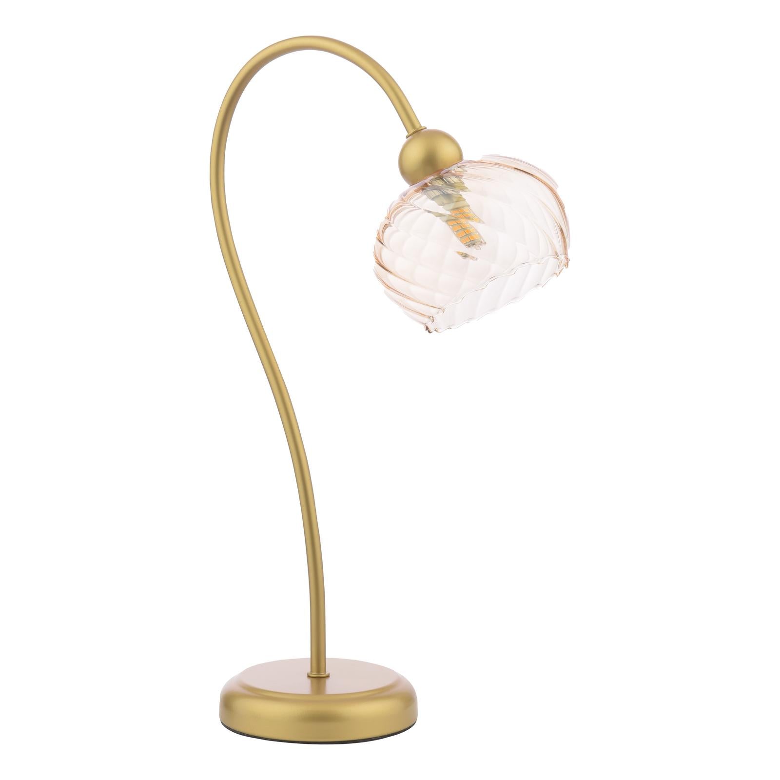Cognac Table Lamp Satin Gold and Champagne Ribbed Glass