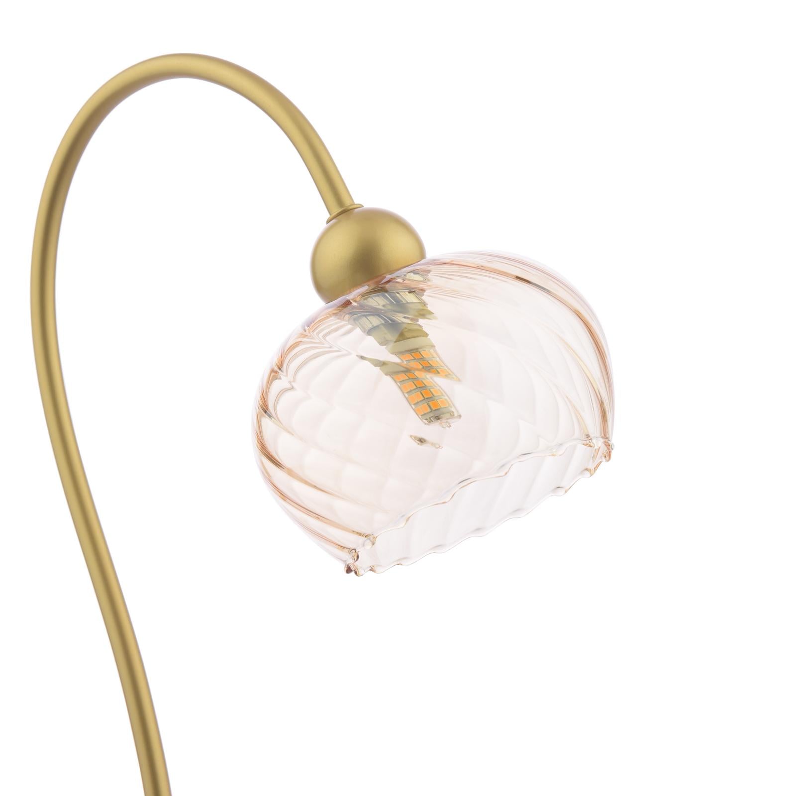 Cognac Table Lamp Satin Gold and Champagne Ribbed Glass