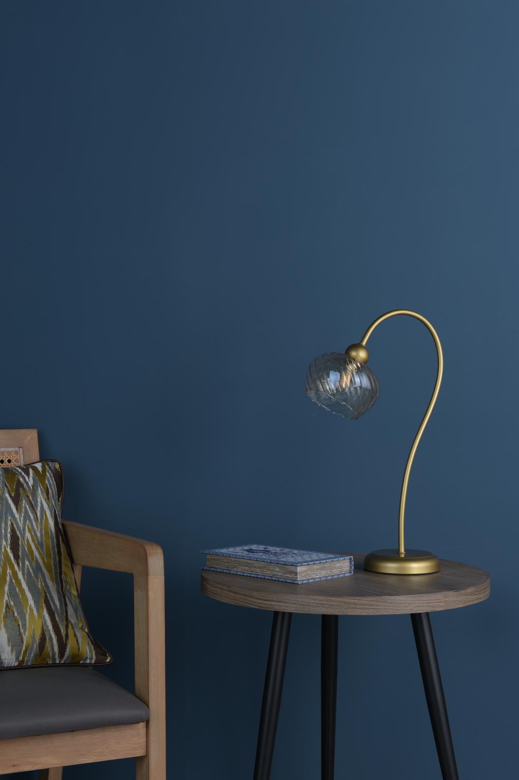 Cognac Table Lamp Satin Gold and Champagne Ribbed Glass