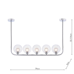 Cradle 5 Light Bar Pendant Polished Chrome With Clear/Opal Glass