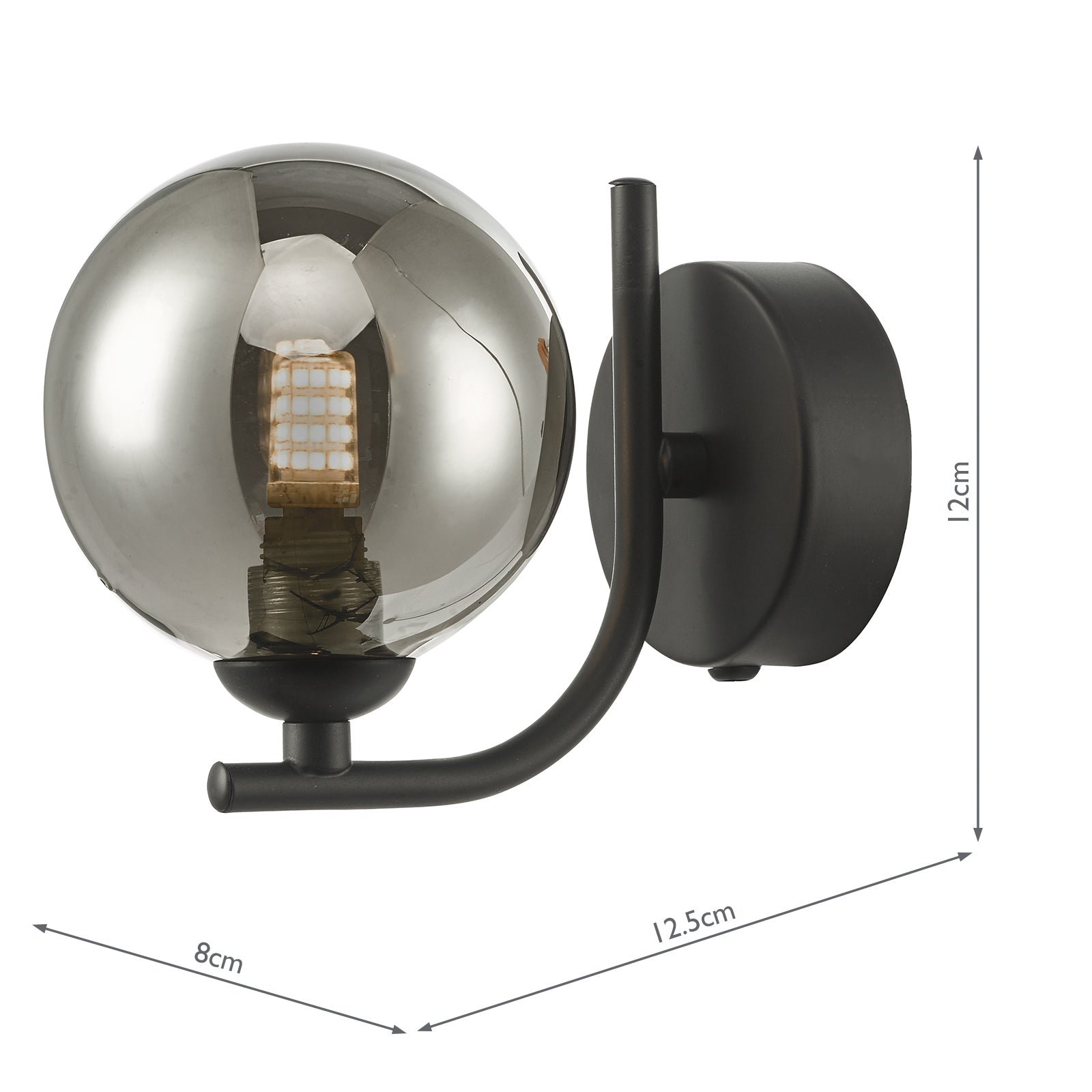 Cradle 1 Light Wall Light Matt Black With Smoked Glass