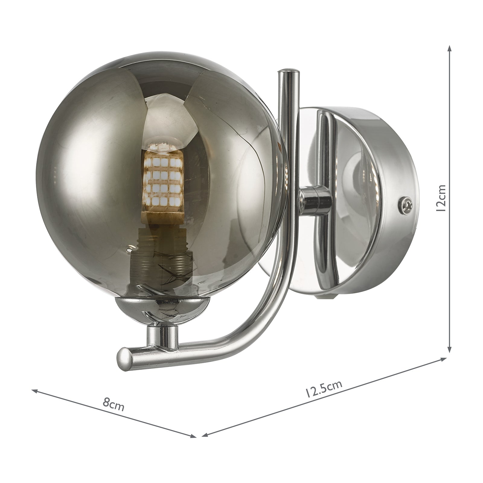 Cradle 1 Light Wall Light Polished Chrome With Smoked Glass