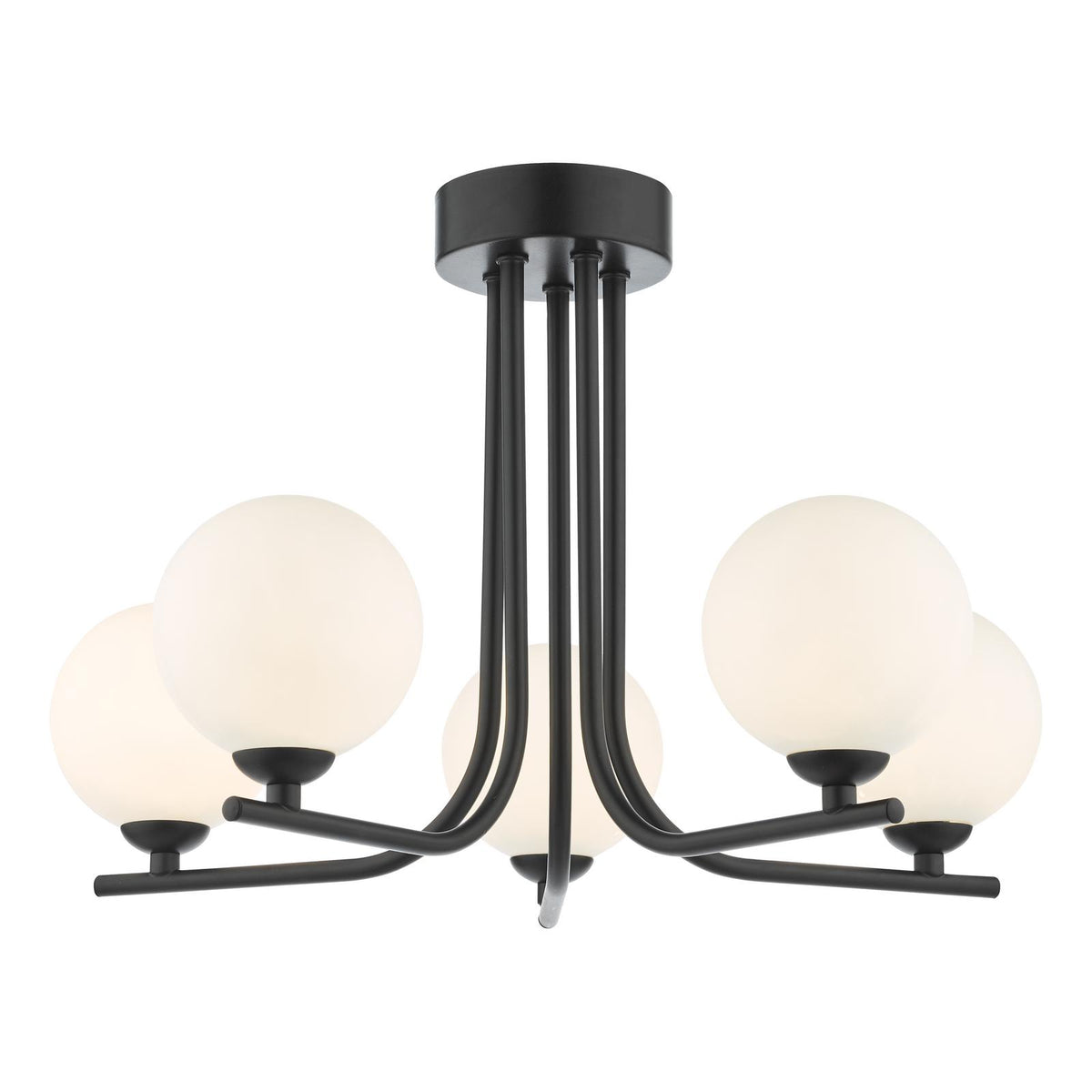 Cradle 5 Light Semi Flush Matt Black With Opal Glass