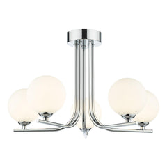 Cradle 5 Light Semi Flush Polished Chrome With Opal Glass