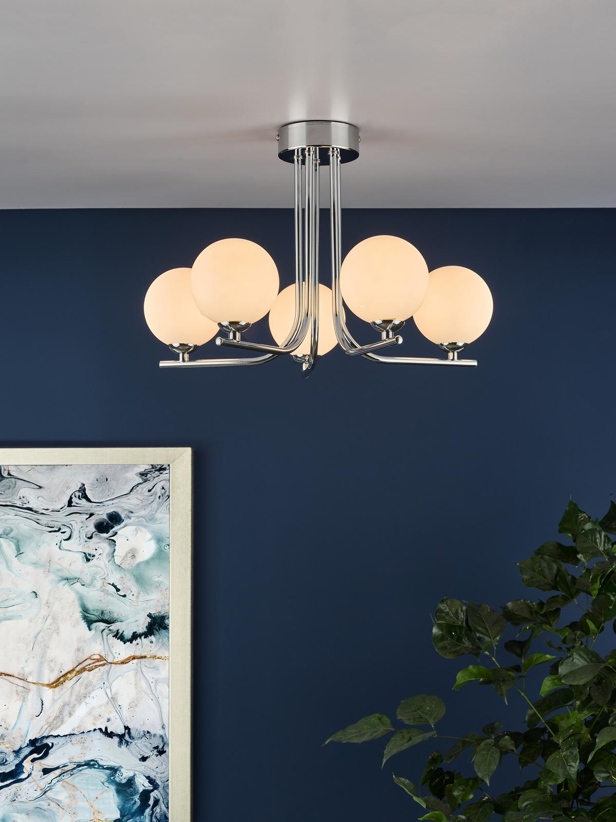 Cradle 5 Light Semi Flush Polished Chrome With Opal Glass