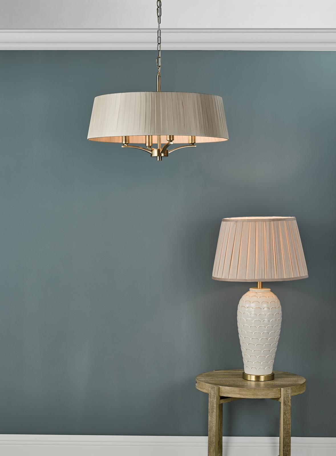 Cristin 4 Light Pendant Antique Brass With Taupe Shade