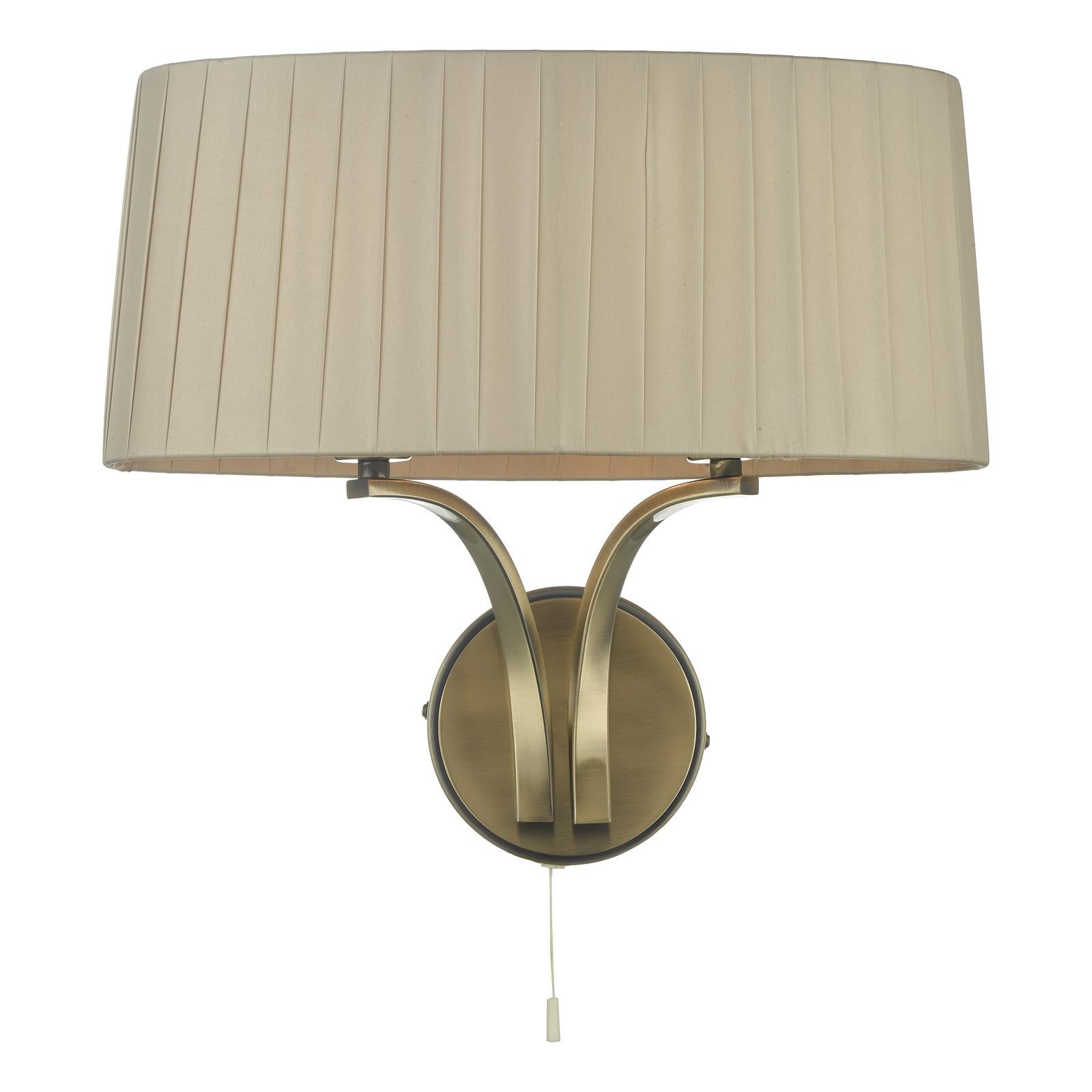 Cristin 2 Light Wall Light Antique Brass With Taupe Shade