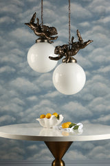David Hunt Lighting Cupid Pendant Bronze Opal Glass
