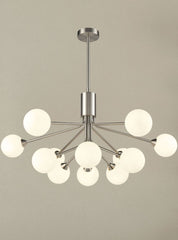 Cosmic 12 light pendant in satin nickel with matt opal glass