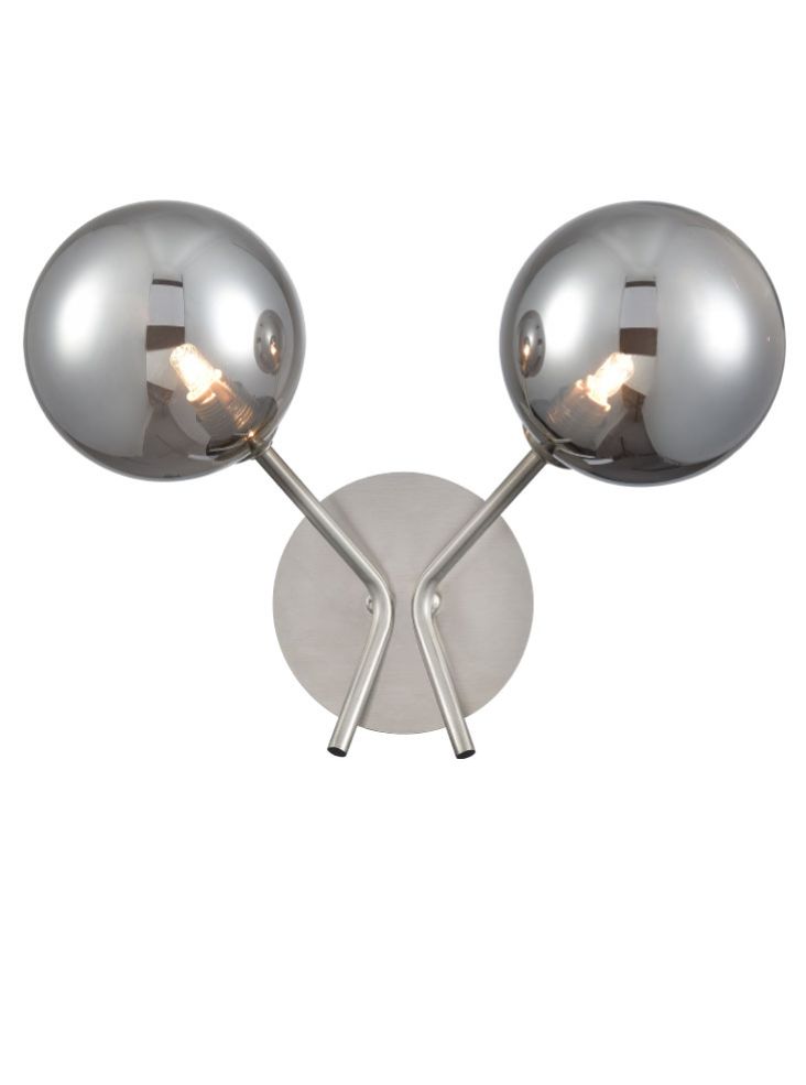 Cosmic 2 light wall bracket in satin nickel with smoked glass