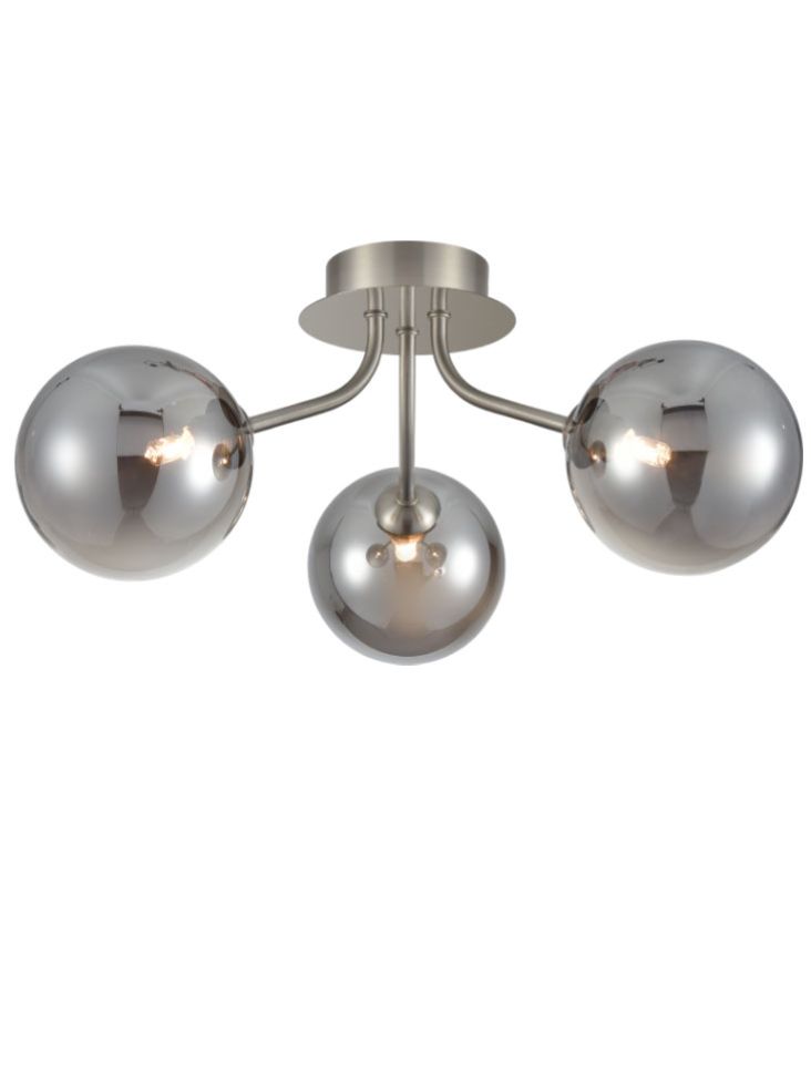 Cosmic 3 light fitting in satin nickel with smoked glass