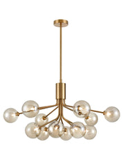 Franklite, Cosmic 12 Light Pendant In Antique Gold With Amber Glass