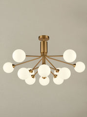 Franklite, Cosmic 12 Light Pendant In Antique Gold With Matt Opal Glass