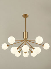 Franklite, Cosmic 12 Light Pendant In Antique Gold With Matt Opal Glass