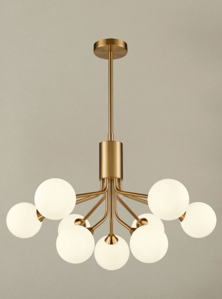 Cosmic 9 light pendant in antique gold with matt opal glass