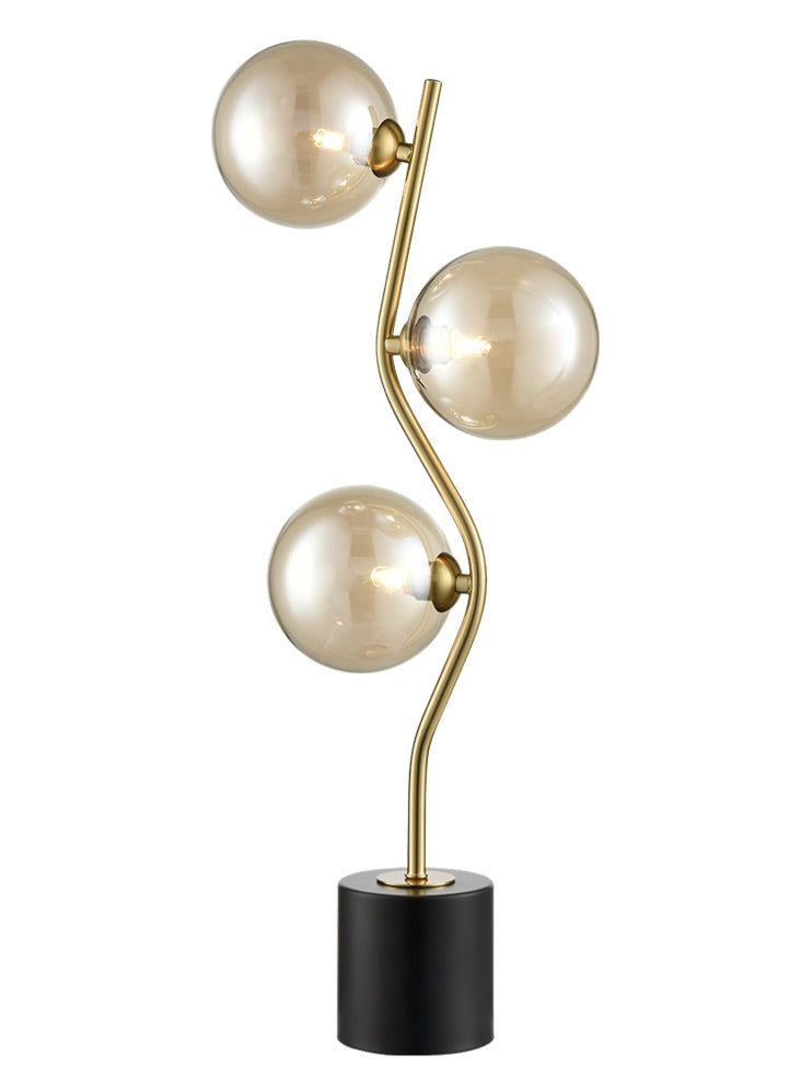 Cosmic Table lamp antique gold with amber glass