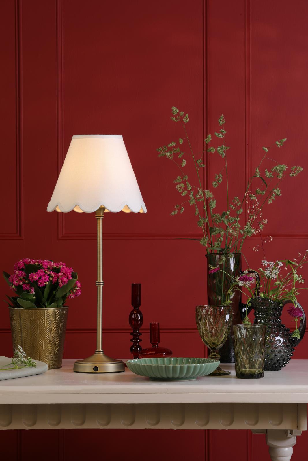 Dahl Rechargeable Table Lamp Matt Antique Brass With Shade LED