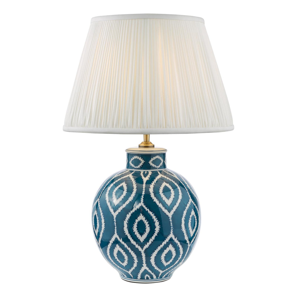 Dakari Table Lamp Blue Ceramic and Antique Brass With Shade