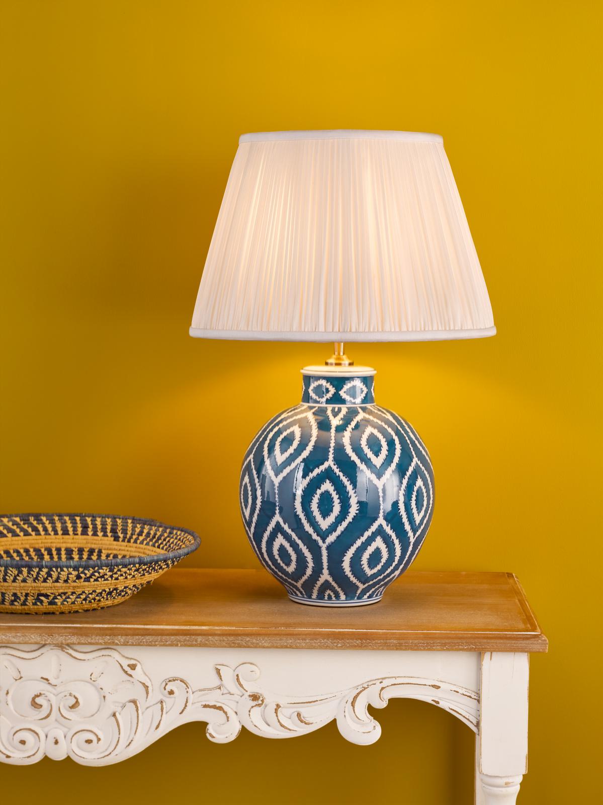 Dakari Table Lamp Blue Ceramic and Antique Brass With Shade