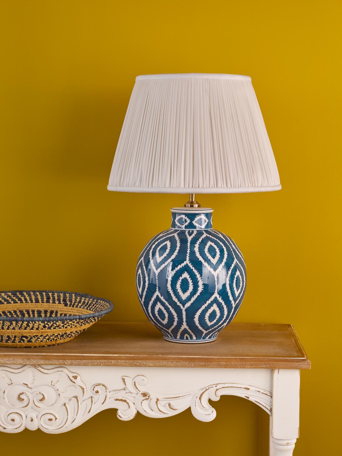 Dakari Table Lamp Blue Ceramic and Antique Brass With Shade