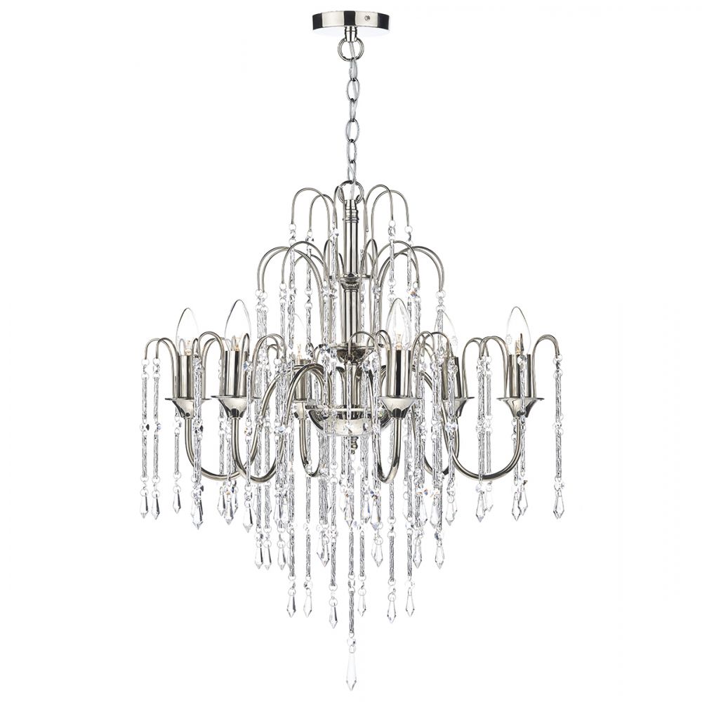 Daniella 6 Light Pendant Polished Nickel With Chrome Rods And Crystal Beads