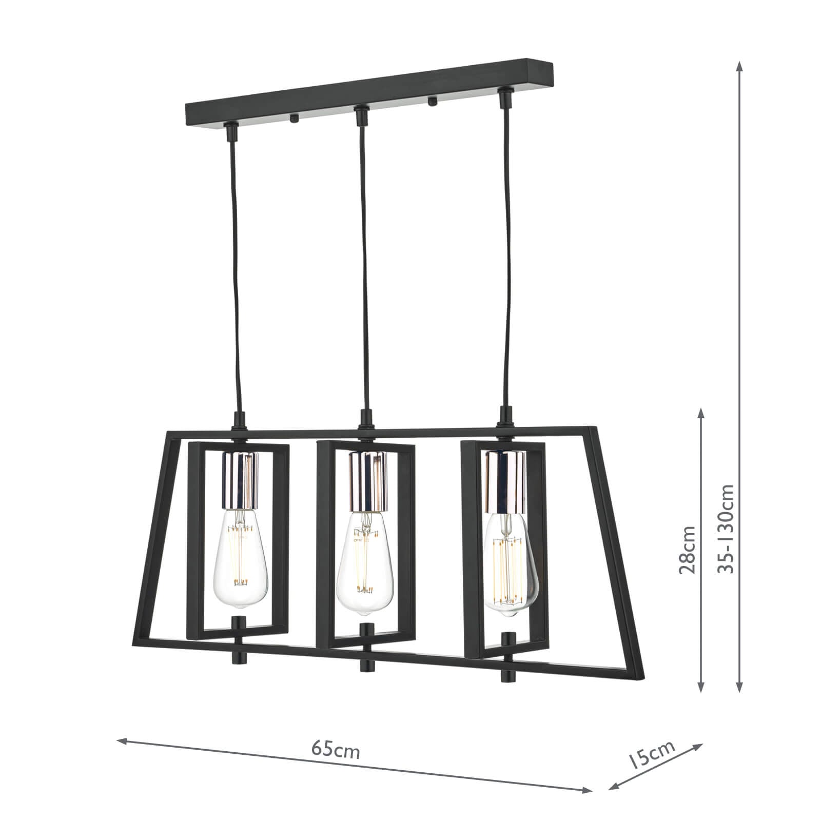 Dax 3 Light Bar Pendant Black & Polished Chrome