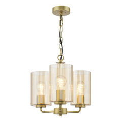 Daylin 3 Light Pendant Satin Gold and Amber Ribbed Glass