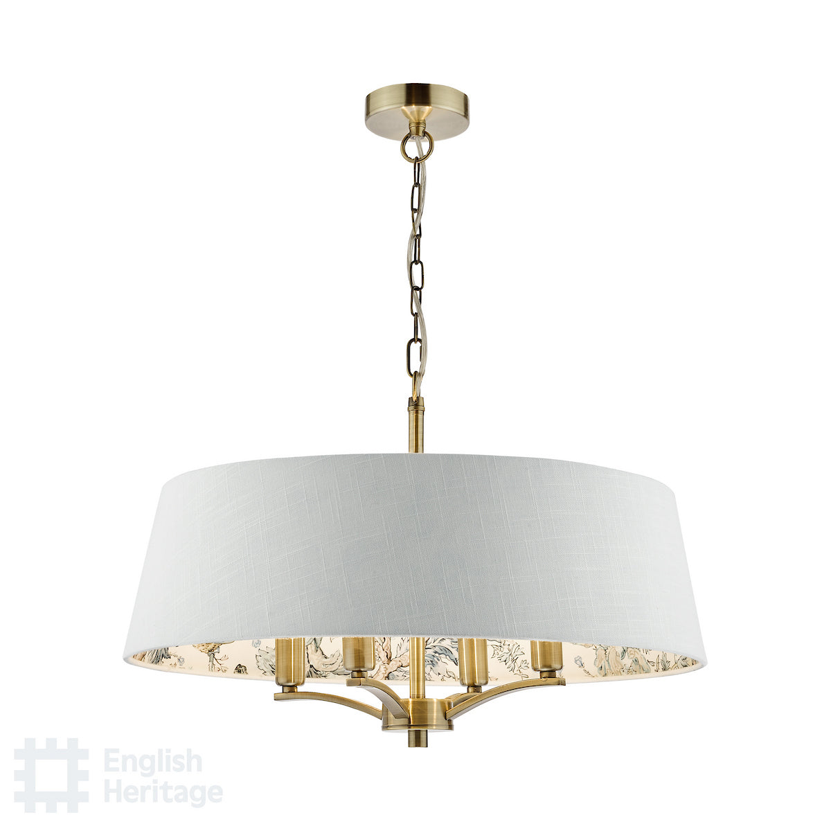 English Heritage Delft 4 Light Shadelier Antique Brass and Ivory With Shade