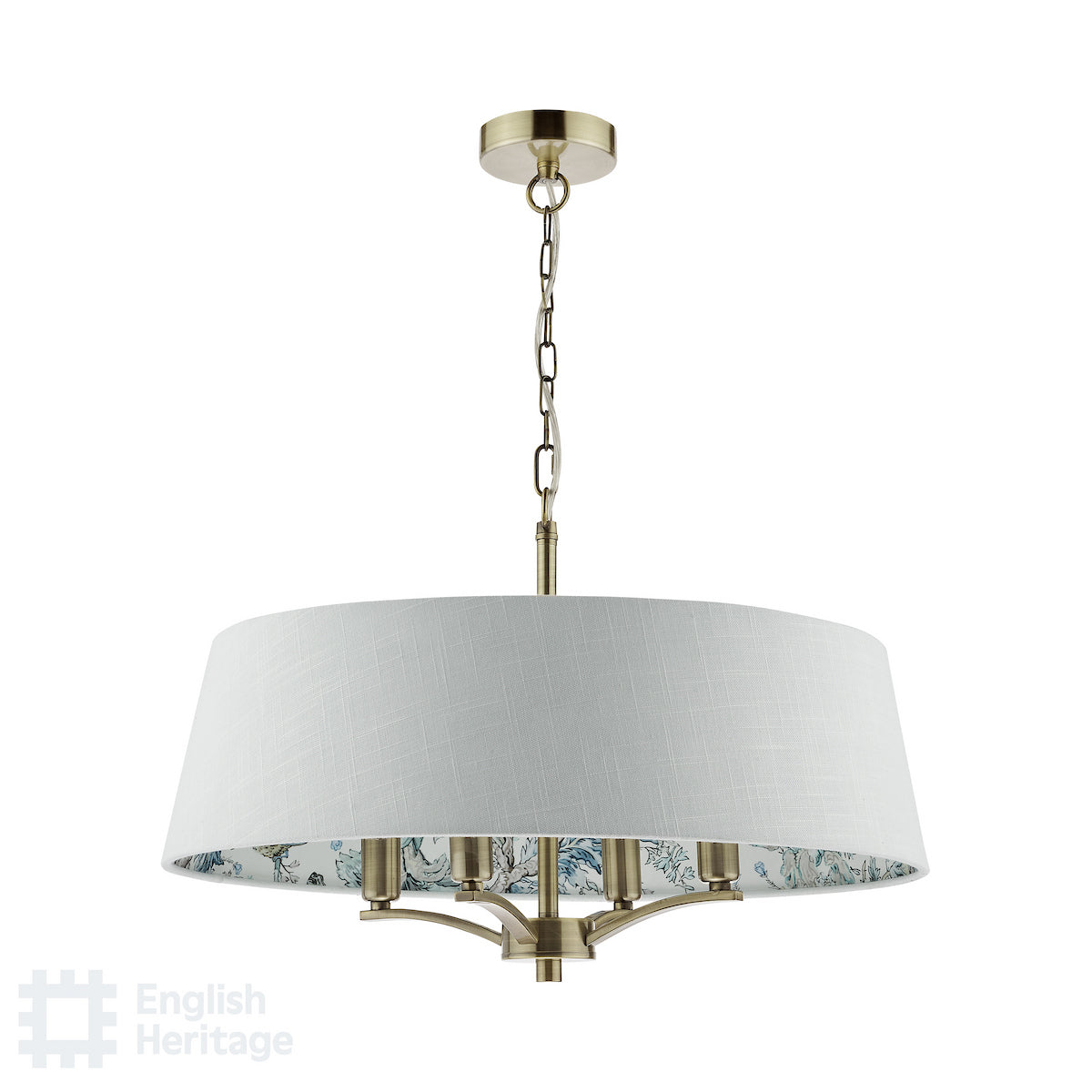 English Heritage Delft 4 Light Shadelier Antique Brass and Ivory With Shade