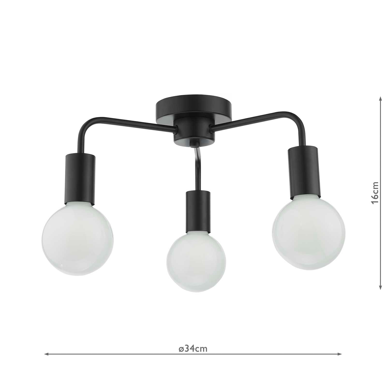 Dena 3 Light Semi-Flush Matt Black