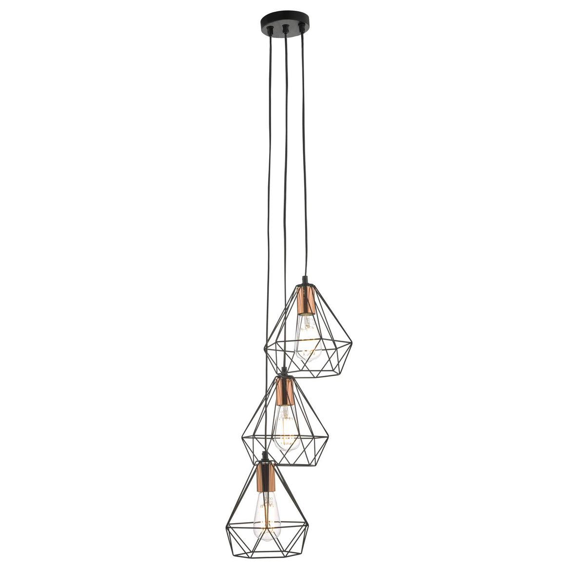 Deyon 3 Light Cluster Pendant Black & Copper