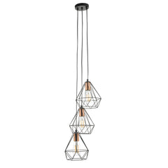 Deyon 3 Light Cluster Pendant Black & Copper