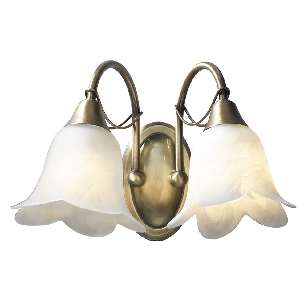 där lighting Doublet Double Wall Light Antique Brass Alabaster Glass