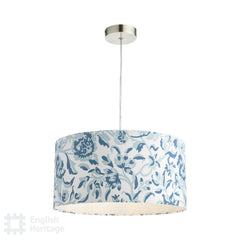English Heritage Down House Blue Cotton Drum Shade 40cm