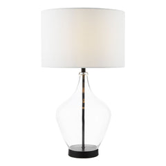 dar Lighting Drago Table Lamp Glass and Matt Black With Shade