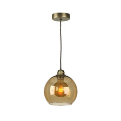 David Hunt Lighting Apollo Single Pendant Antique Brass Amber Glass