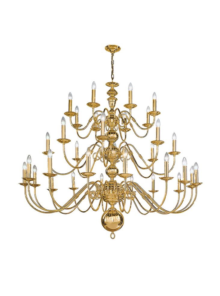 Franklite, Delft 32Lt Chandelier. Polished Brass
