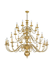 Franklite, Delft 32Lt Chandelier. Polished Brass