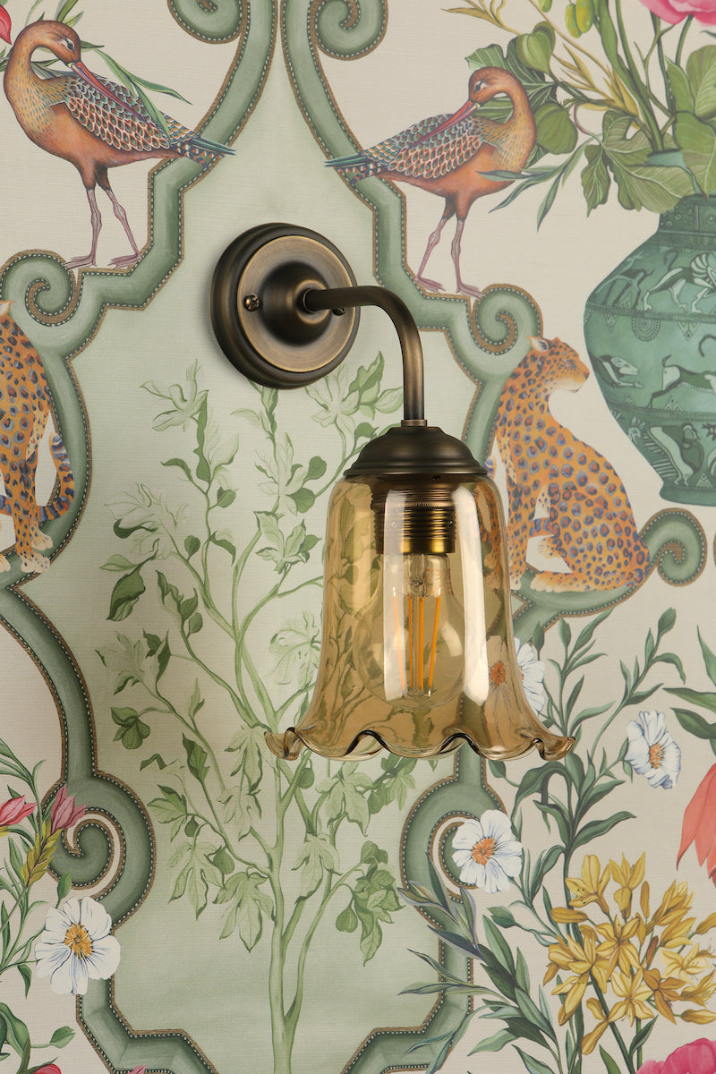 Ebba Wall Light Antique Brass and Tobacco Glass