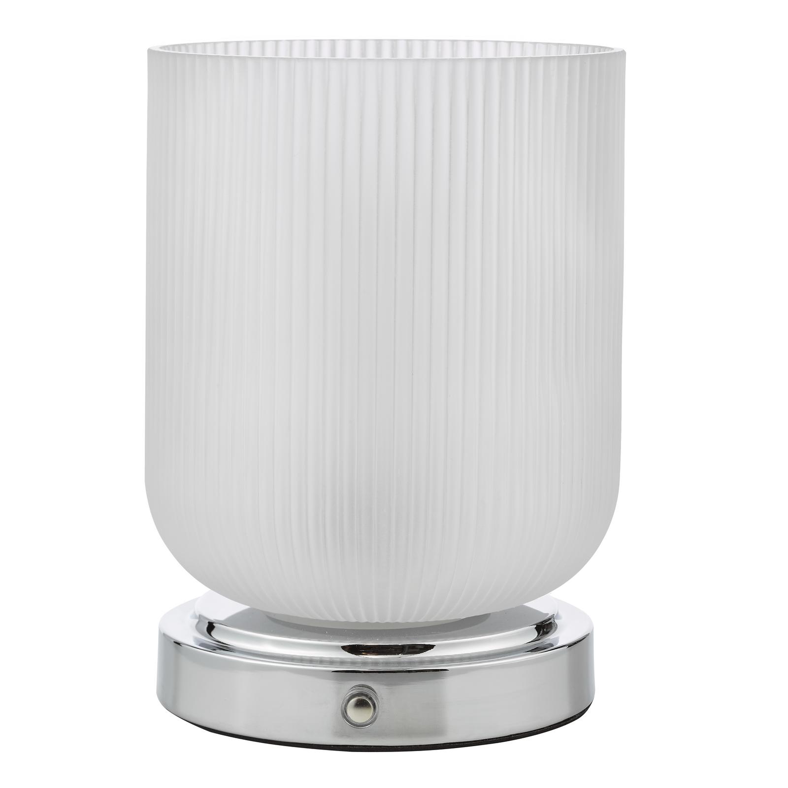 Echo Rechargeable Table Lamp Polished Chrome and Ribbed Glass LED