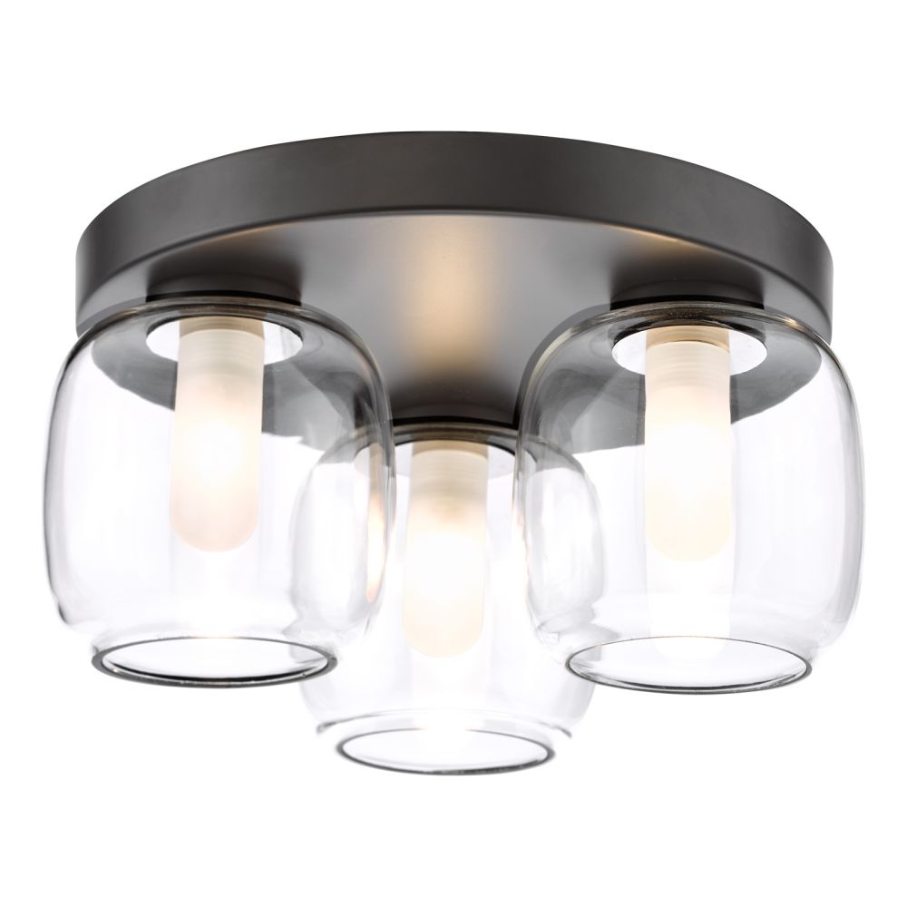 Edaline 3 Light Bathroom Flush Light Matt Black and Glass IP44