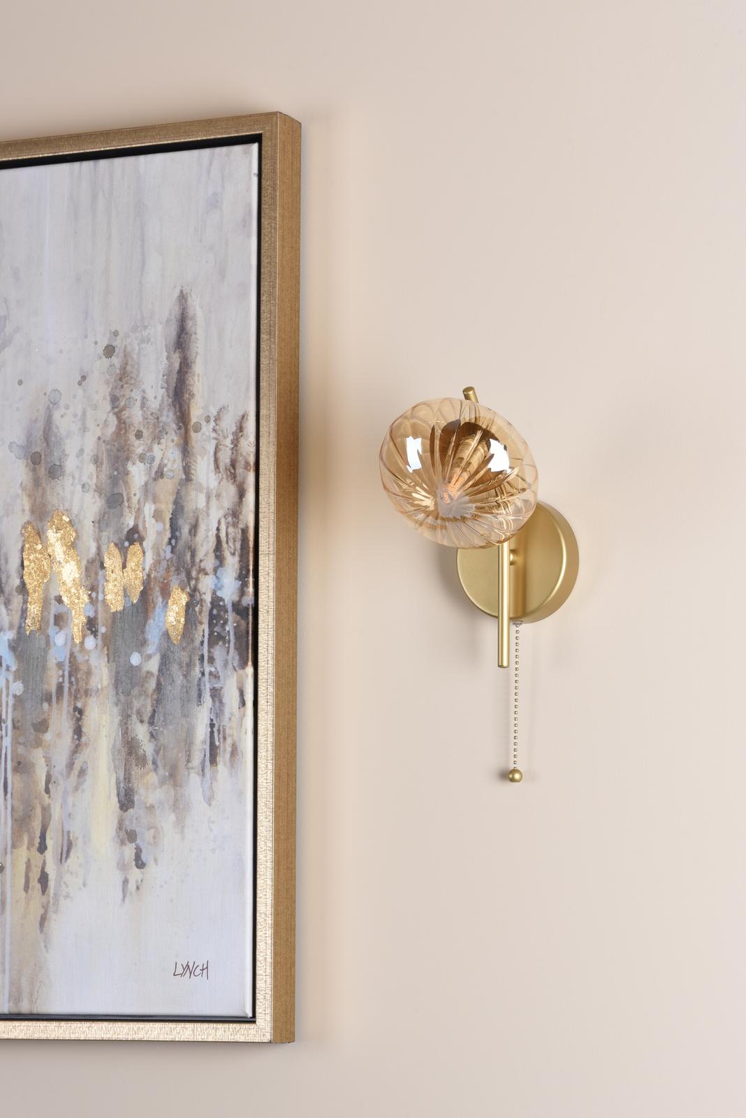 Ede Wall Light Satin Gold and Amber Glass
