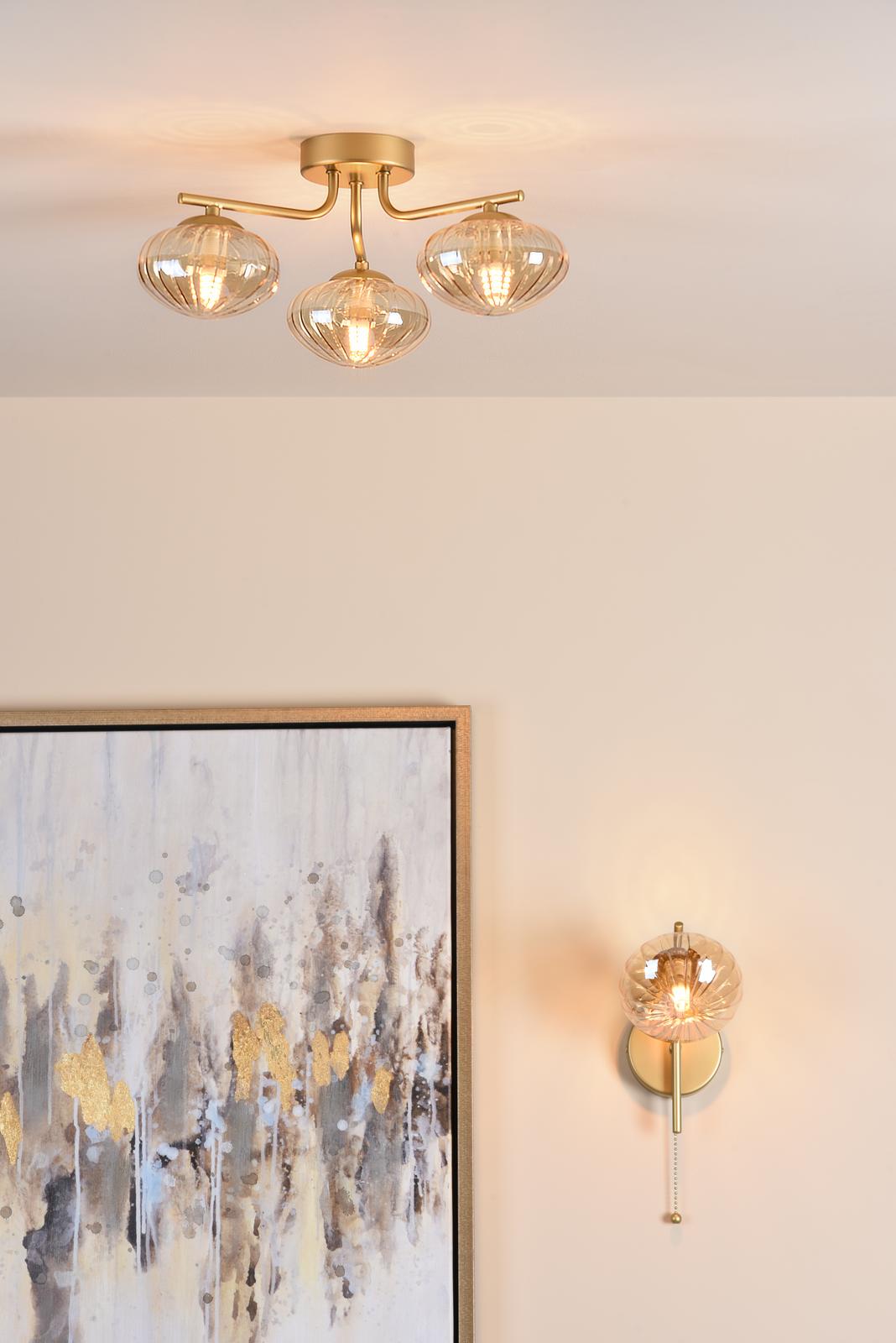 Ede Wall Light Satin Gold and Amber Glass