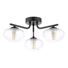 Ede 3 Light Semi-Flush Matt Black and Glass