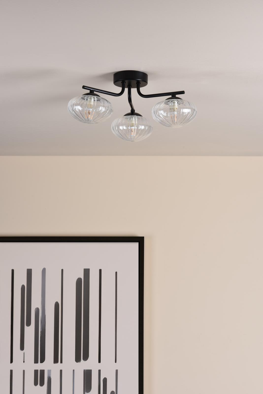 Ede 3 Light Semi-Flush Matt Black and Glass