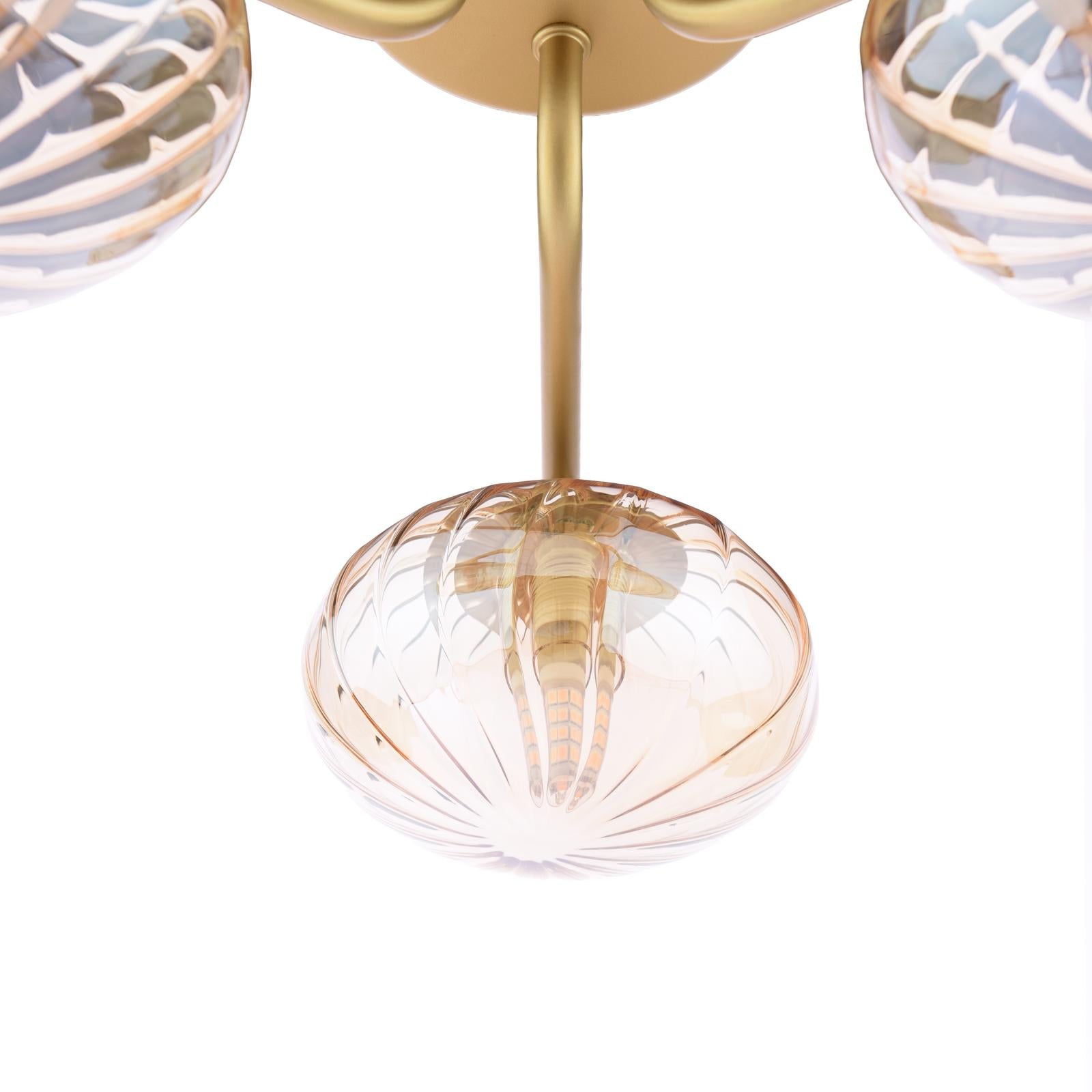 Ede 3 Light Semi-Flush Satin Gold and Amber Glass