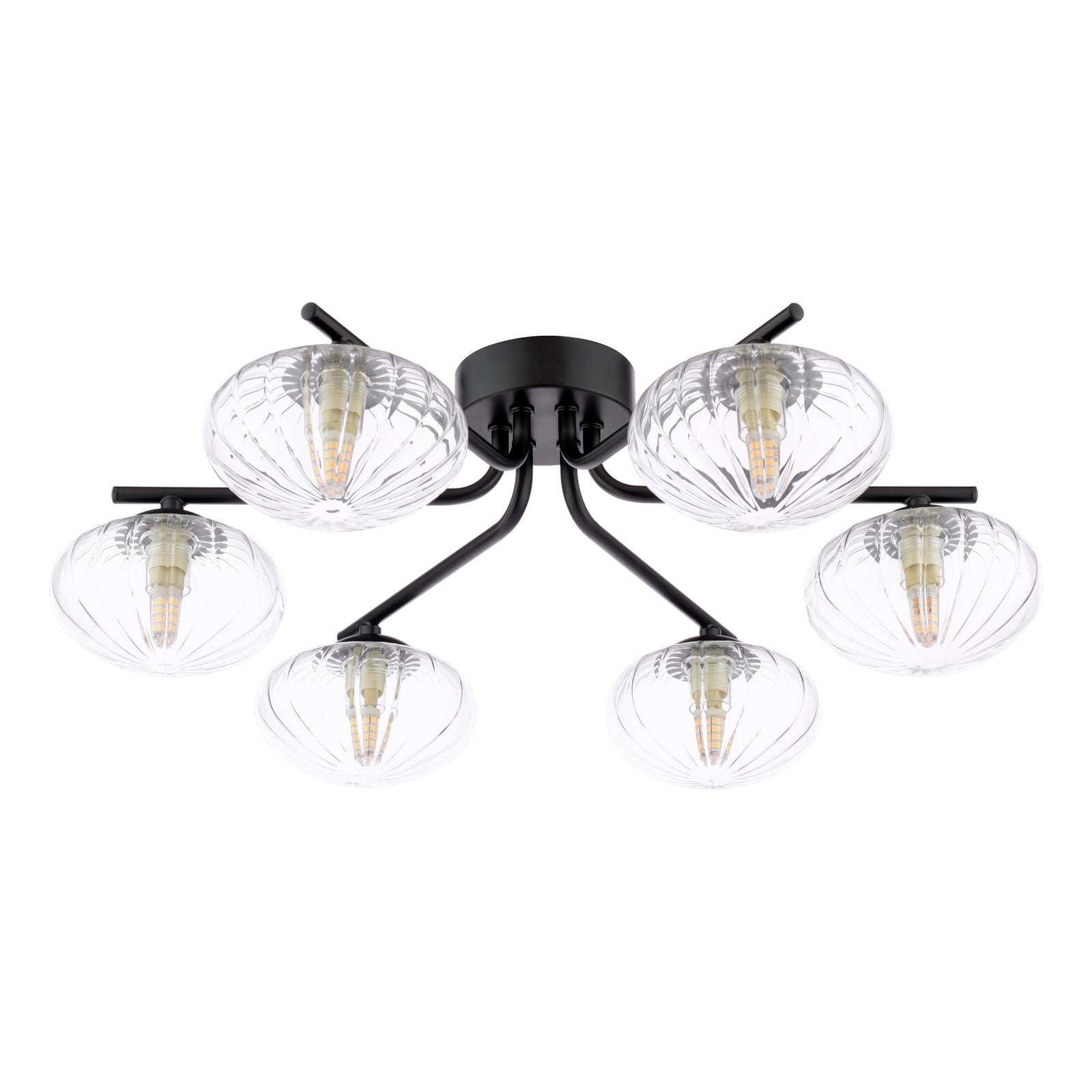 Ede 6 Light Semi-Flush Matt Black and Glass